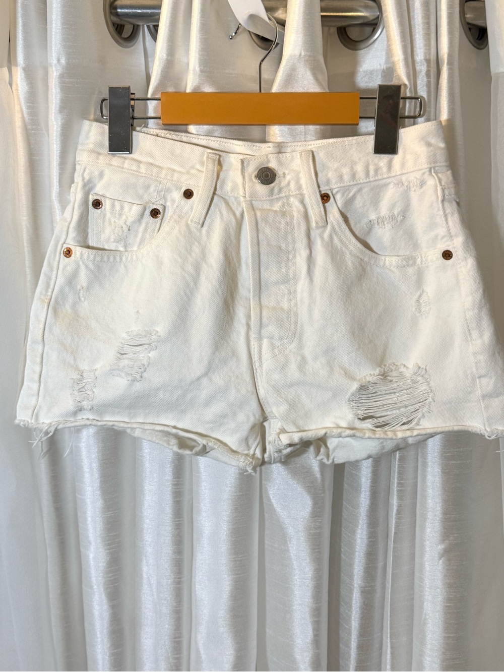 Levi's White Distressed Denim Jean Shorts